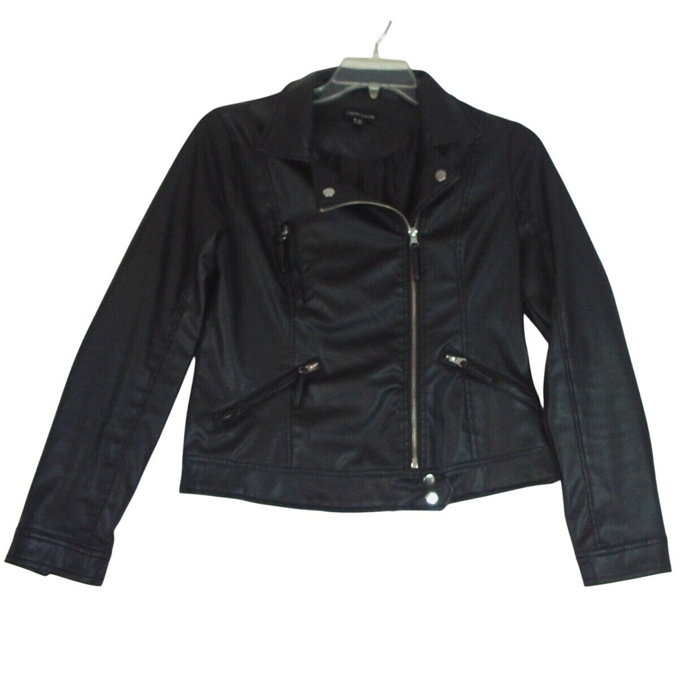 New Look Women's Size Medium Black Faux Leather Moto Biker Cropped Zip‎ Jacket